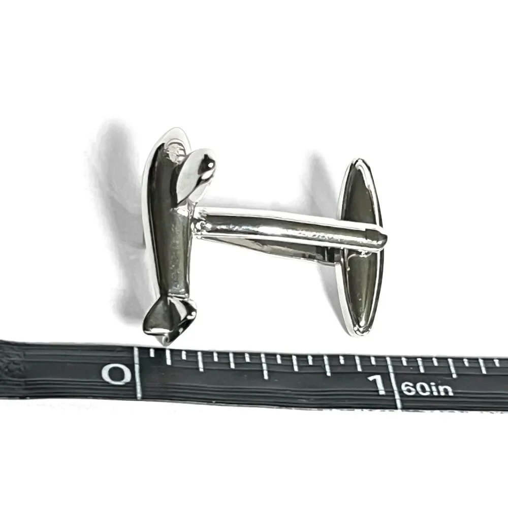Airplane Cufflinks Silver Tone Fasteners Pilot Flight Attendant Plane Aviation